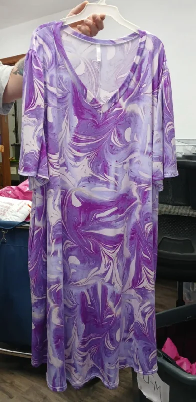 Women's Transitional Clothes Gorgeous Purple Swirl Dress w Wide Sleeves