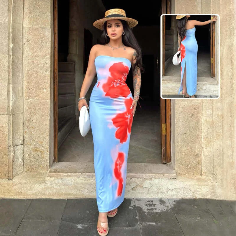 Classic Clothes For Women Slim Slit Tube Long Dress Summer Sexy Pint Party Beach Dresses Women's Clothing