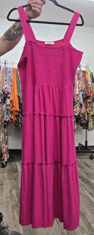 Affordable Women's Clothes Pink Shirred Bodice Maxi Sundress Dress