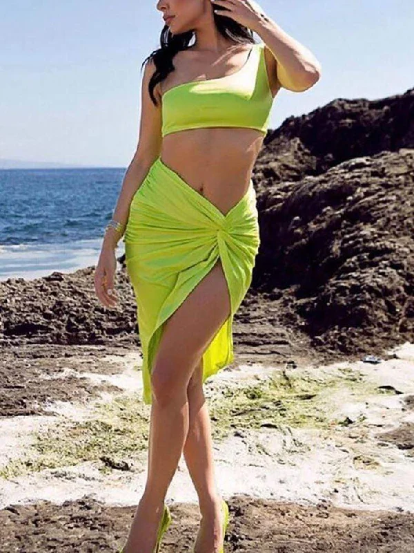 Casual Chic Clothing Fluorescent Green Sexy Two-Piece Dress