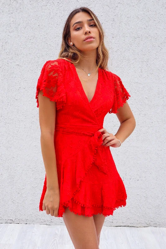 Sophisticated Fashion Something Sweet Lace Dress - Red