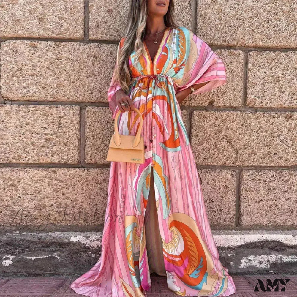 Women's Vacation Outfit Set Amy Fashion - Summer Elegant Gorgeous Printing Long Party Boho Dress