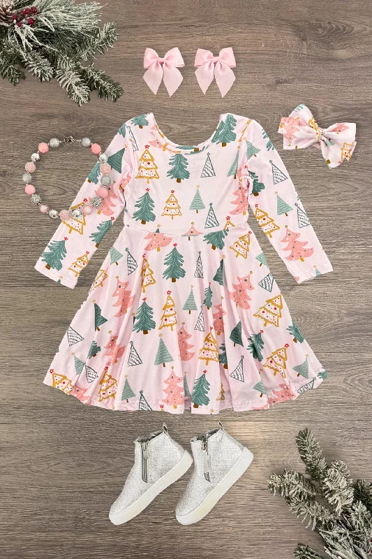 Women's Casual Wear Clothes Bamboo Pastel Pink Christmas Tree Dress