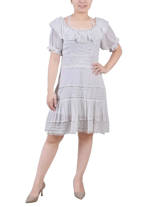 Casual Outfit For Women Short Sleeve Ruffle Neck Dress