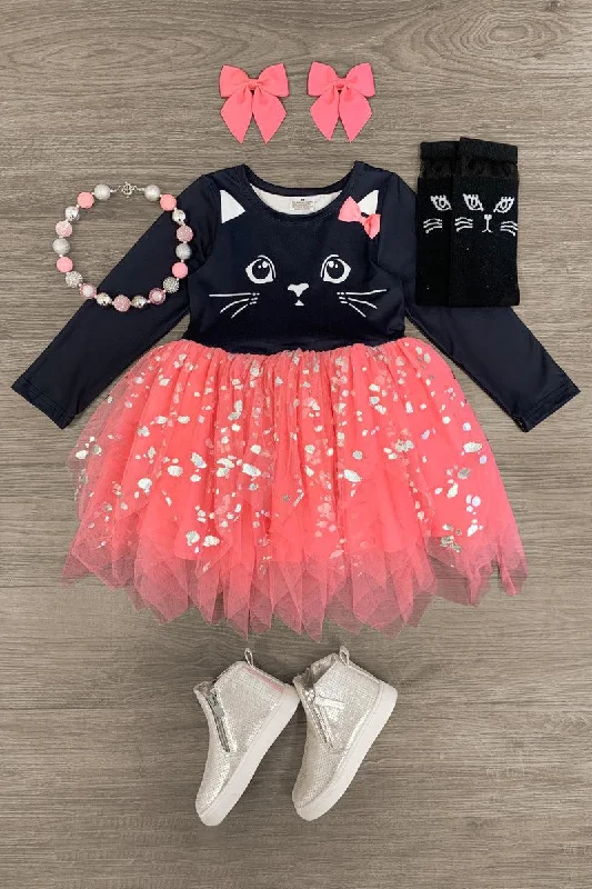 Plus-Size Women's Garments Black Cat Tutu Dress