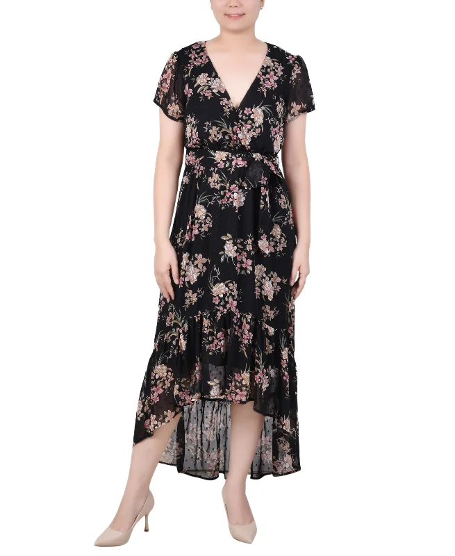 Flash Sale Clothing Short Sleeve Hankerchief Hem Chiffon Dress