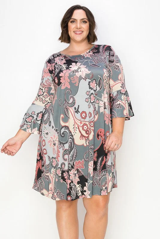 Women's Cozy Outfit For Lounging Ruffle Sleeve Flower Print Dress