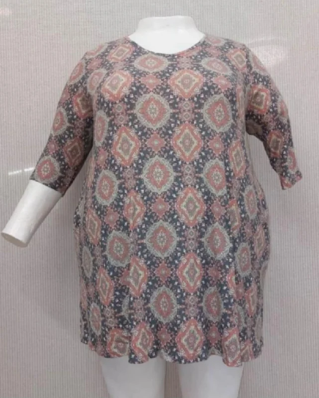 Comfortable Lounge Clothing PSFU Medallion Tunic Dress 3/4 Sleeves