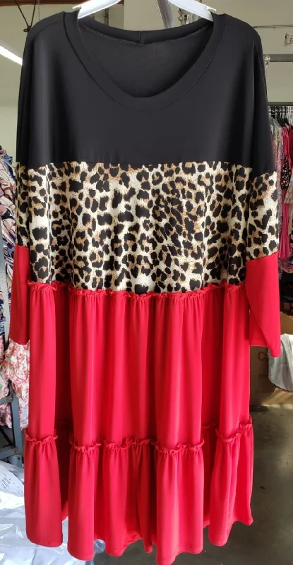 Sales For Clothes PSFU Tiered Black Leopard Red Dress