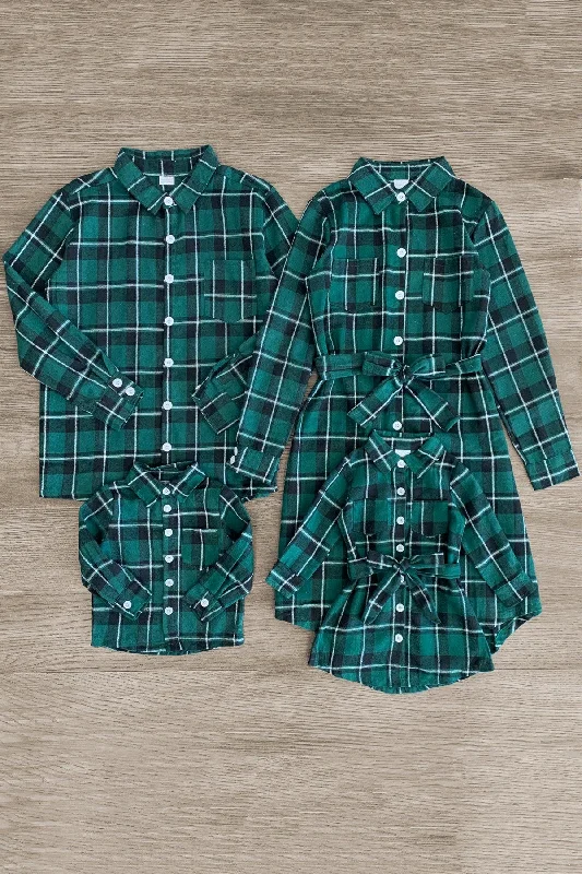 Online Shopping Boutiques Green & Black Plaid Family Shirt & Dress