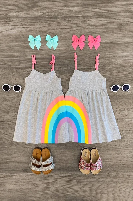 Affordable Women's Clothing Best Friends Gray Rainbow Dress