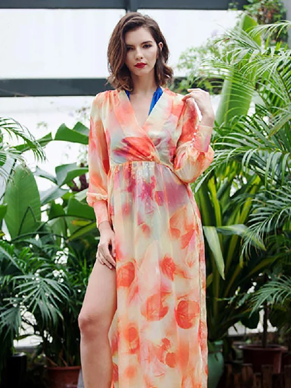 Discount Store Chiffon Tie Dyeing Print Beach Dress