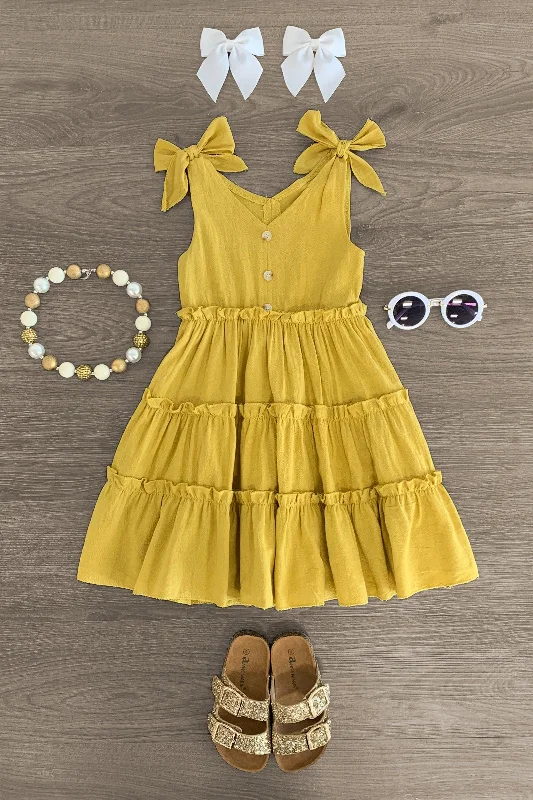 Free Spirited Fashion Mustard Tie Shoulder Dress