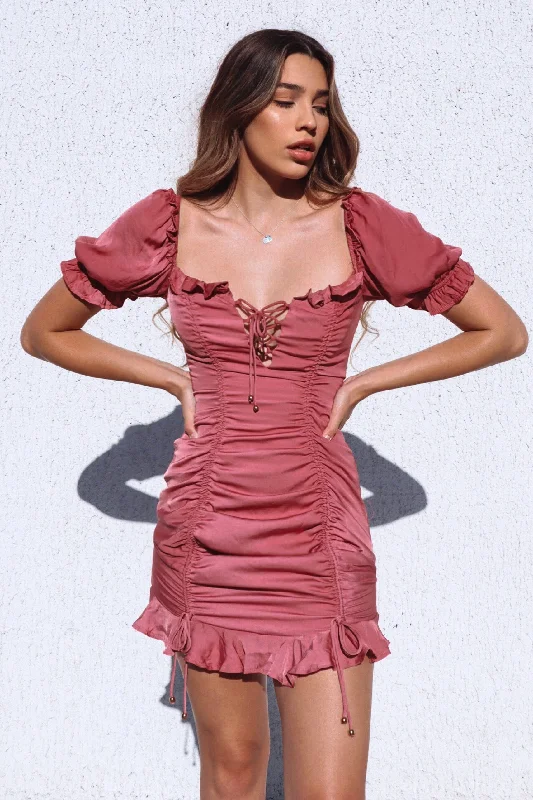 Women's Formal Clothes Babydoll Dress - Rose Pink