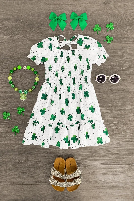 Stylish Women's Apparel White Ruffle Shamrock Dress