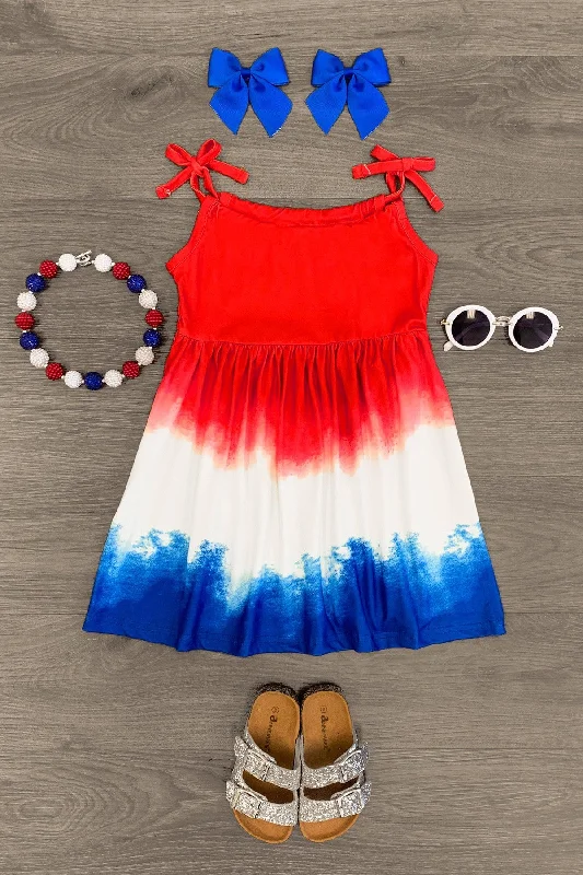 Casual Clothing For Women Red White & Blue Ombre Dip Dye Dress