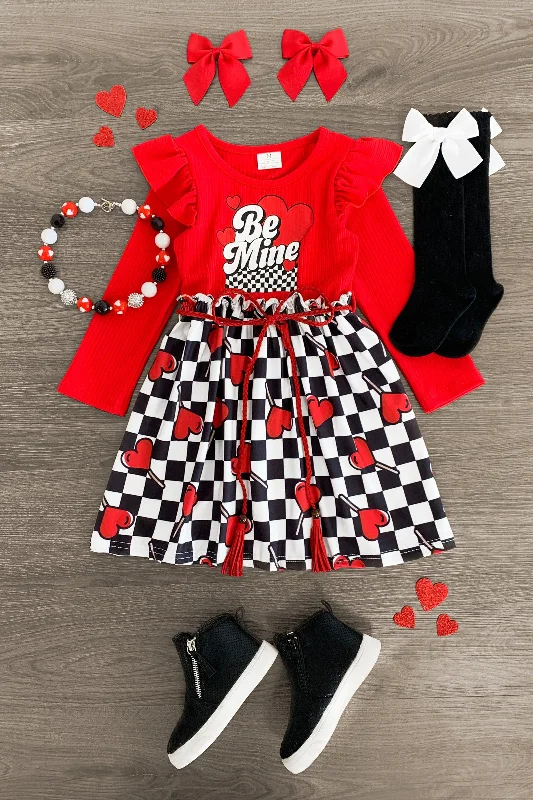 Women's Fashionable Clothing Sets "Be Mine" Red Checkered Hearts Dress