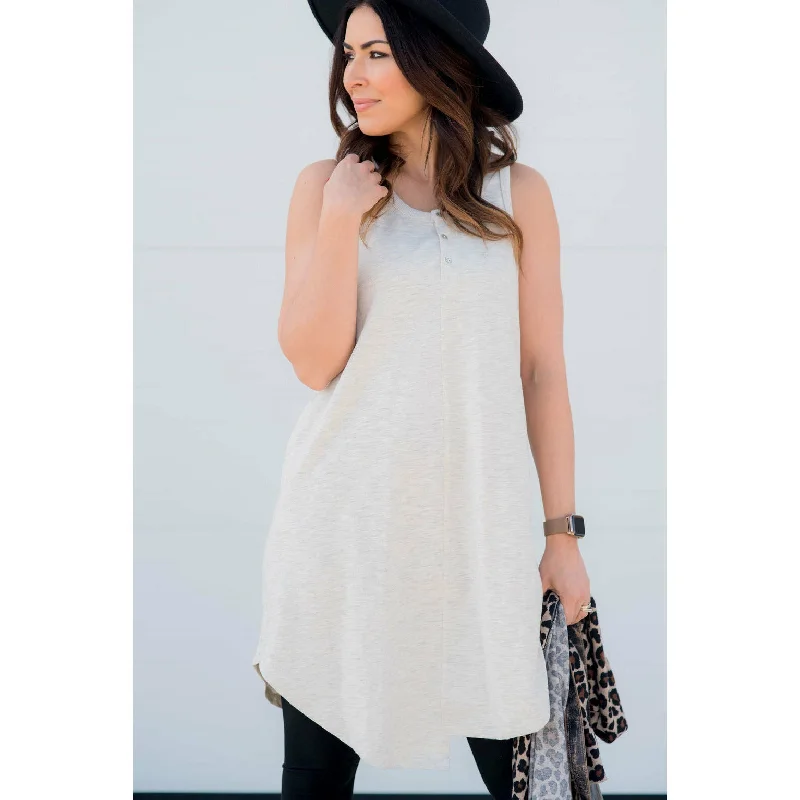 Affordable Women's Clothing Asymmetrical Henley Tank Dress