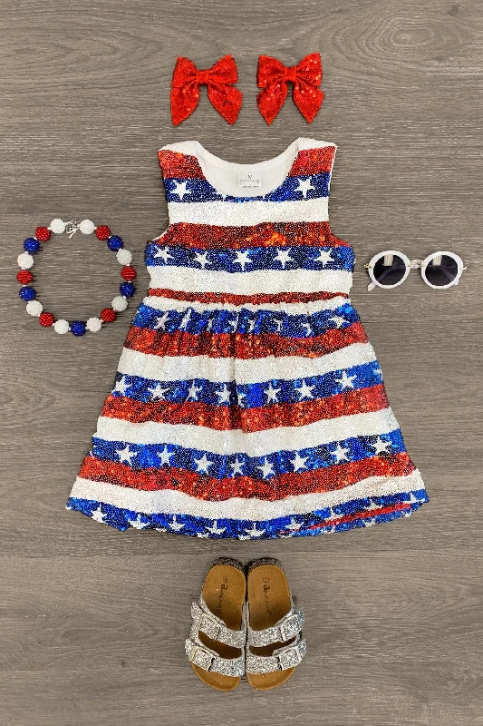 Women's Trendy Casual Clothes Sequin American Flag Dress