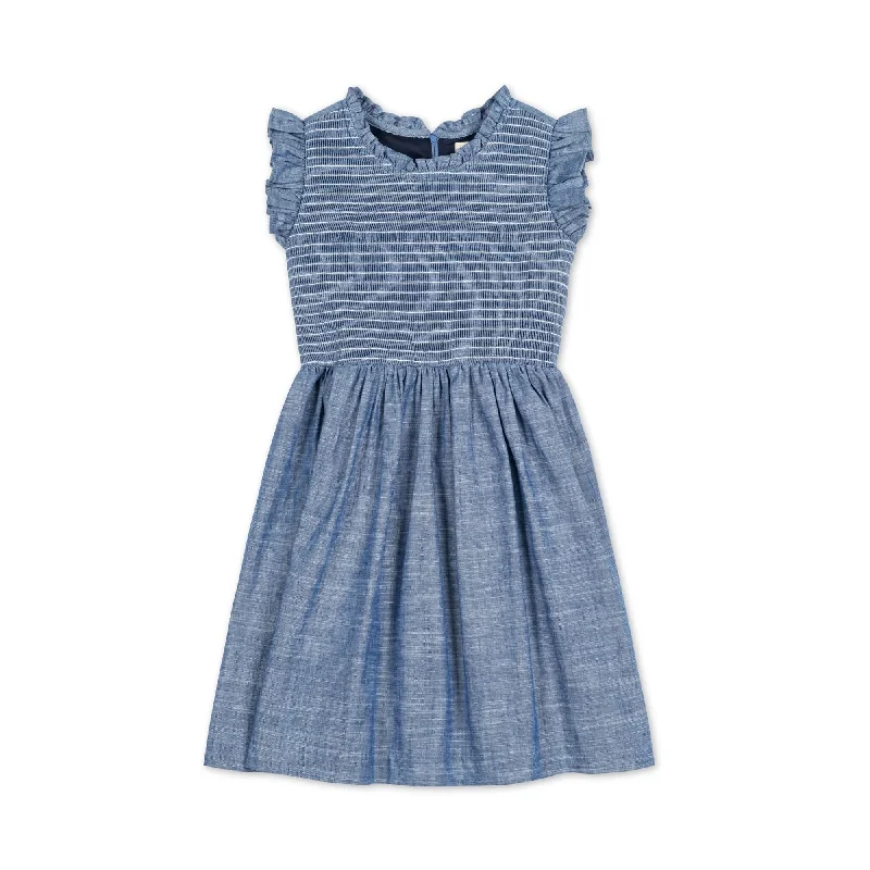 Tailored Clothing For Women Organic Flutter Smocked Chambray Dress - Baby