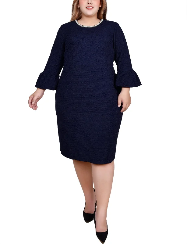 Tailored Clothing For Women Plus Size 3/4 Length Pearl Detail Dress