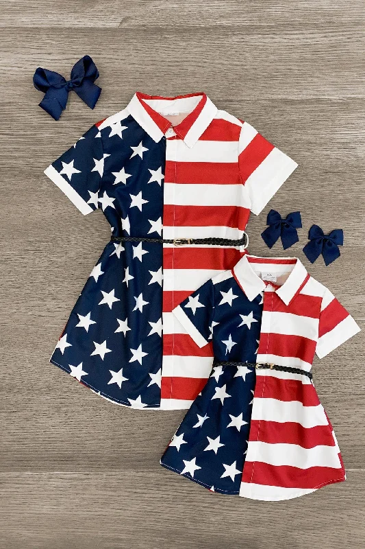 Laid-Back Elegance Mom & Me - American Flag Button Up Dress