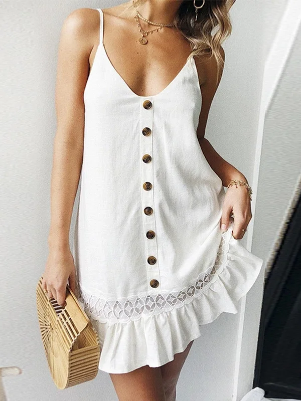 Women's Vacation Garments Let Me Know V Neck Dress - White/Green