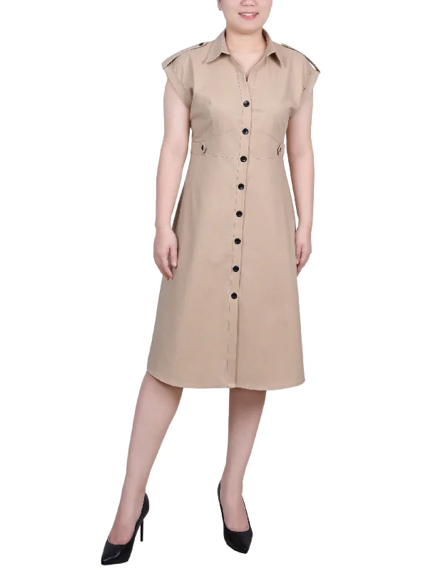 Women's Clothing Online Sale Short Sleeve Button Front Linen Dress