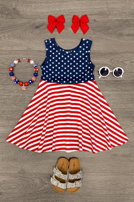 Stylish Outerwear Clothing For Women American Flag Tank Dress