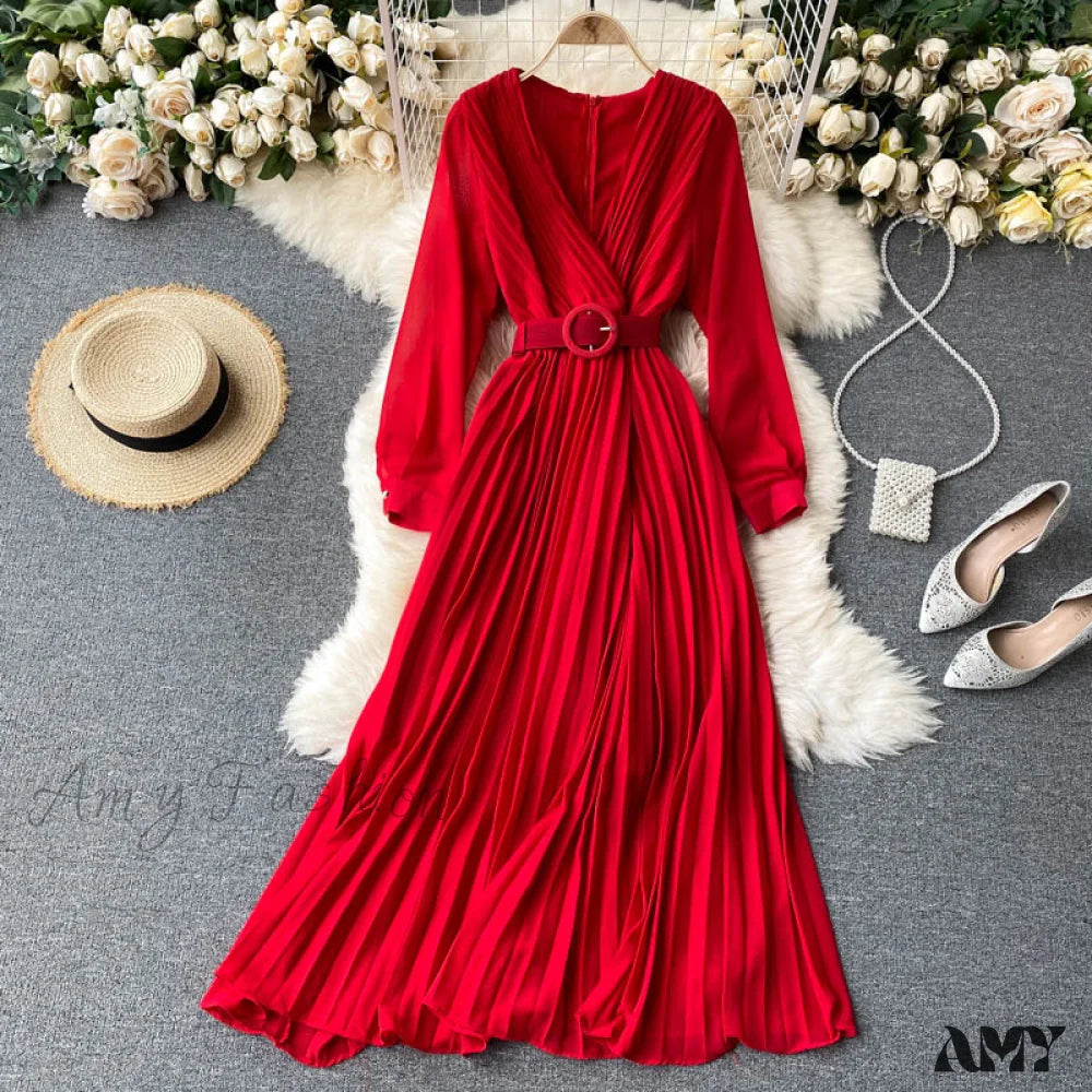 Comfortable Casual Wear Amy Fashion - Solid Color Sexy Chiffon Pleated Dress