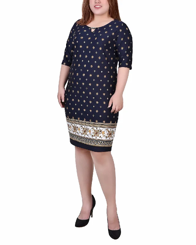 Luxury Women's Clothing Plus Size Elbow Sleeve Knee Length Dress With Hardware