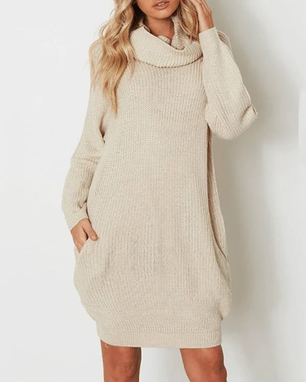 Workwear Fashion for Women Loose Wool High Neck Thick Dress Sweater