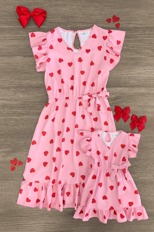 Plus-Size Women's Clothing Mom & Me - Pink Heart Ruffle Dress