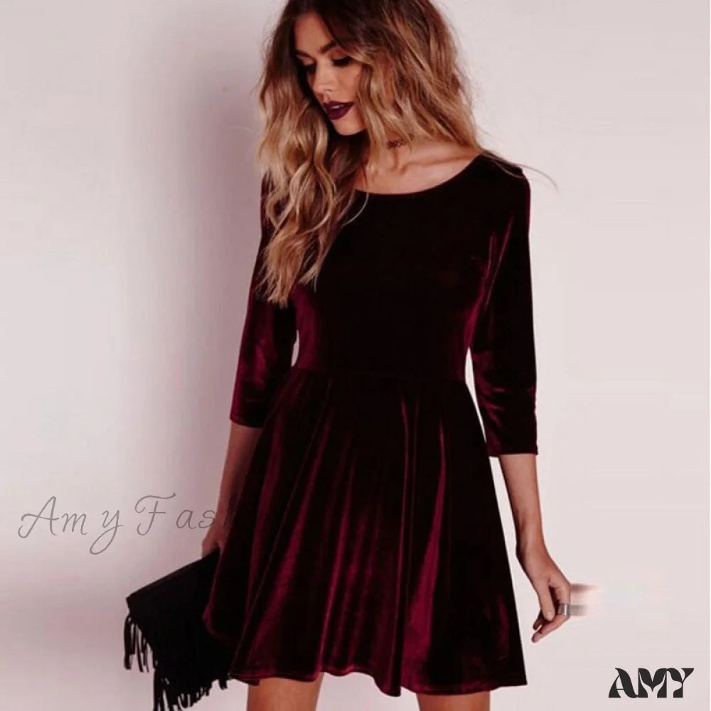 Women's Clothing And Garments Sets Amy Fashion - Swing Hem Velvet Dress