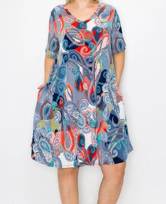 Stylish Everyday Clothing Blue Paisley Multi Print Dress