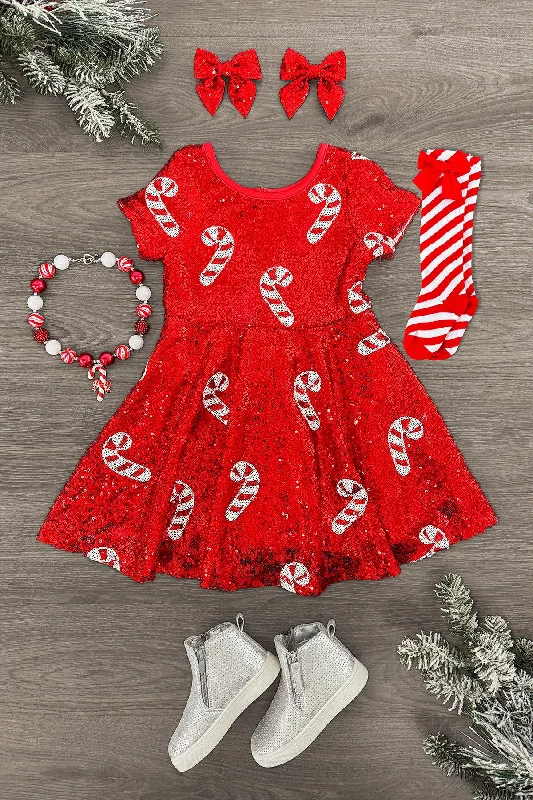 Women's Clothes For The Office Red Sequin Candy Cane Dress