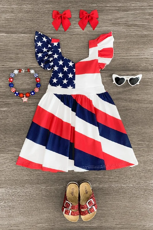 Formal Clothing For Women American Flag Halter Tie Dress