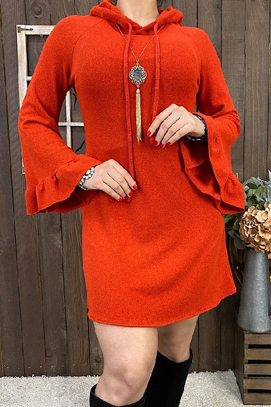 Affordable Online Boutiques Orange  Hooded Top Hoodie Dress