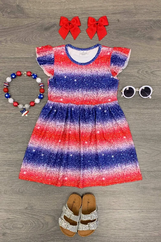 Women's Trendy Clothing Red & Blue Stripe Glitter Pattern Dress