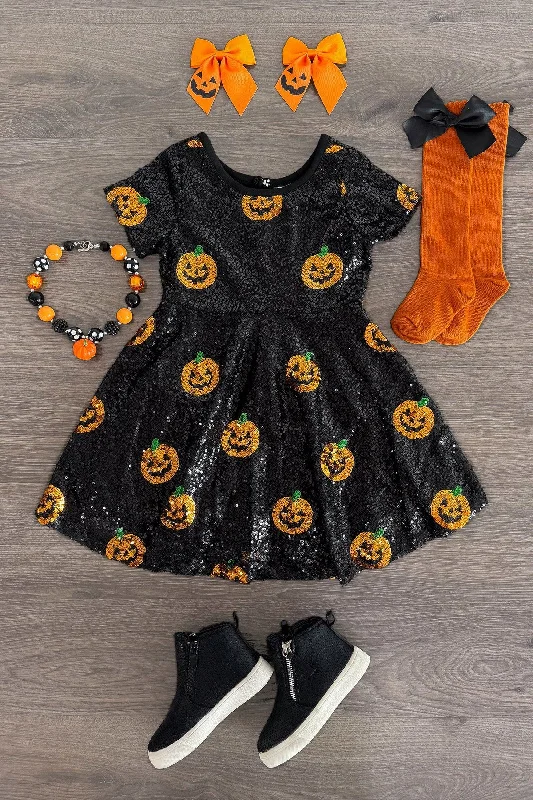 Luxury Fashion Black Sequin Jack-O'-Lantern Dress