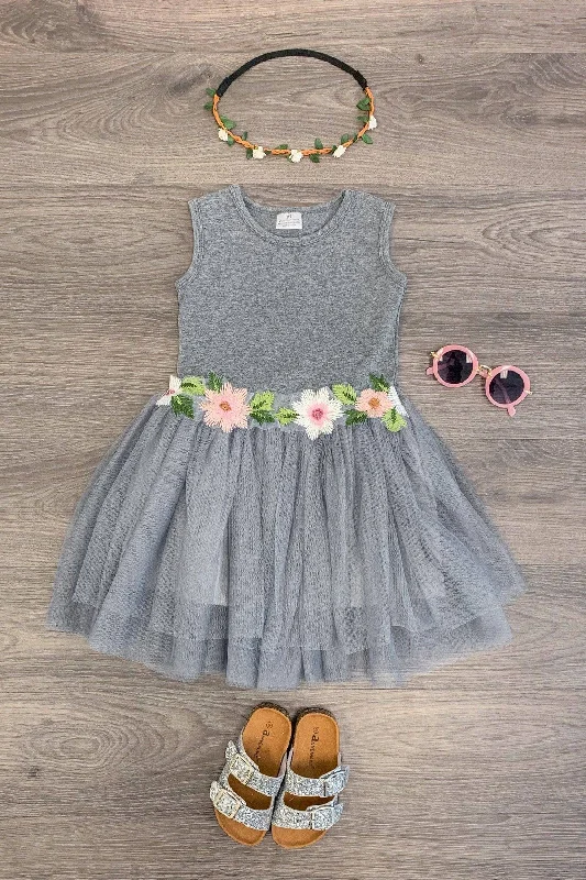 Clothing Store Heather Gray Flower Tutu Dress