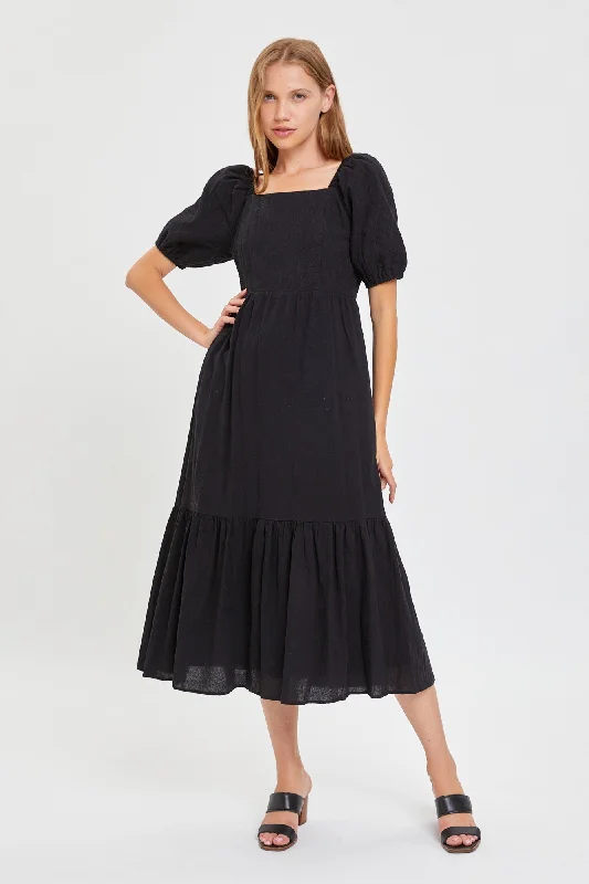 Relaxed Fit Women's Fashion The Ceteka Square Neck Dress in Black-Sale