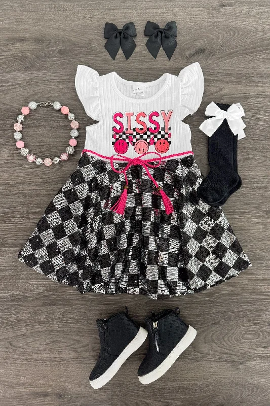 Latest Fashion "Sissy" Sequin Checkered Print Dress