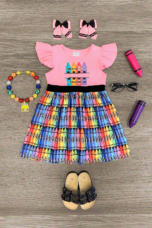 Elegant Clothing For Women Pink Rainbow Crayon Dress