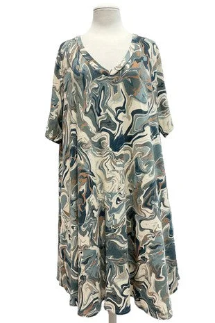 Women's Classic Outfit Marble Swirl V Neck Dress