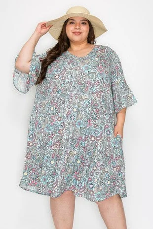 Flash Discount Light Blue Butterfly Heart Paisley Dress