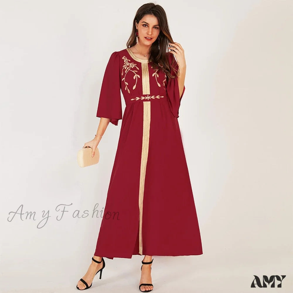 Evening Elegance Amy Fashion - O Neck Half-Sleeved Golden Edge Dresses