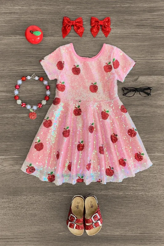 Women's Trendy Casual Outfit Pink Sequin Apple Dress