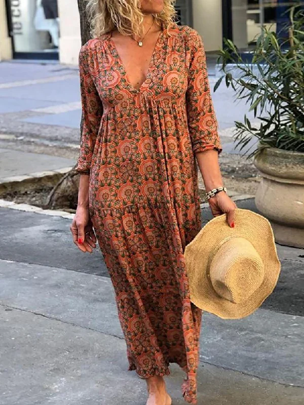 Fashion Essentials Bohemian Beach Print Loose Dress