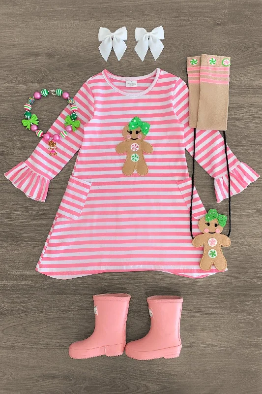 Trendy Online Boutiques Pink Striped Gingerbread Girl Dress